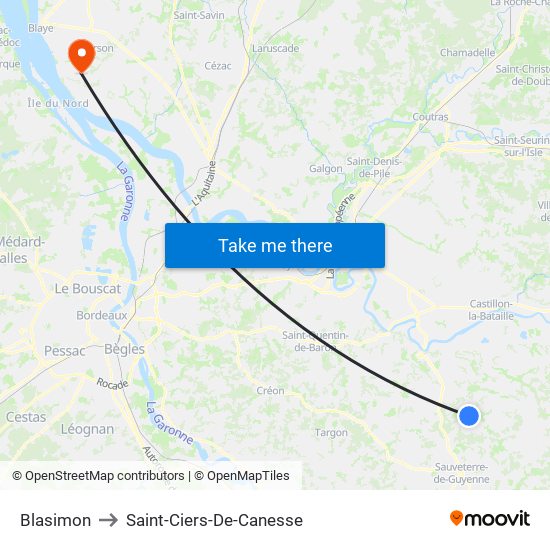 Blasimon to Saint-Ciers-De-Canesse map