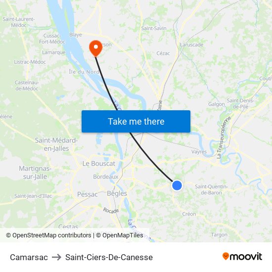 Camarsac to Saint-Ciers-De-Canesse map