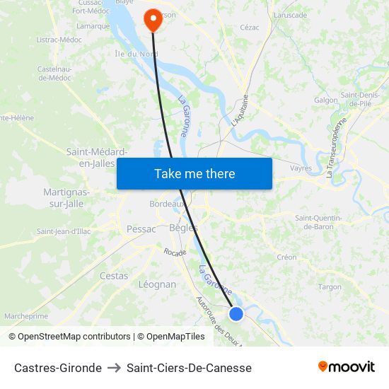 Castres-Gironde to Saint-Ciers-De-Canesse map