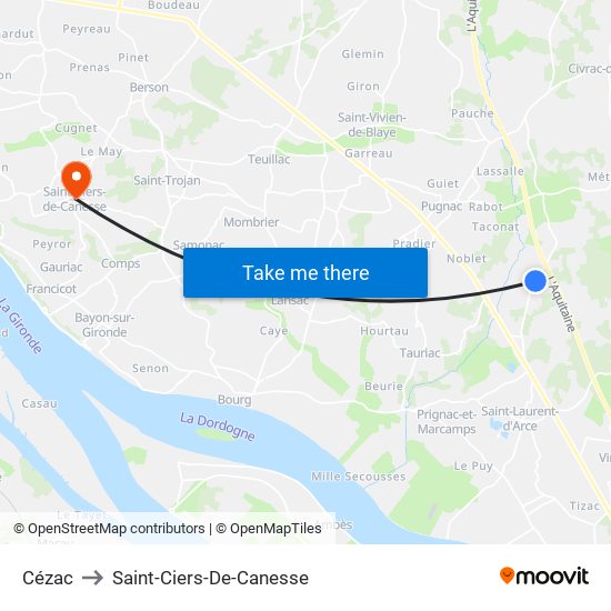 Cézac to Saint-Ciers-De-Canesse map