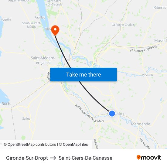 Gironde-Sur-Dropt to Saint-Ciers-De-Canesse map