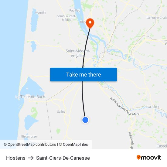 Hostens to Saint-Ciers-De-Canesse map
