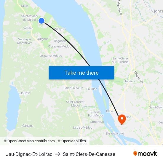 Jau-Dignac-Et-Loirac to Saint-Ciers-De-Canesse map