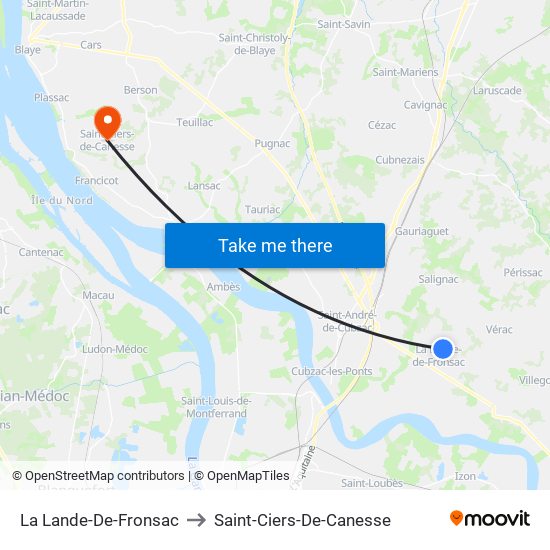 La Lande-De-Fronsac to Saint-Ciers-De-Canesse map