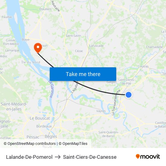 Lalande-De-Pomerol to Saint-Ciers-De-Canesse map