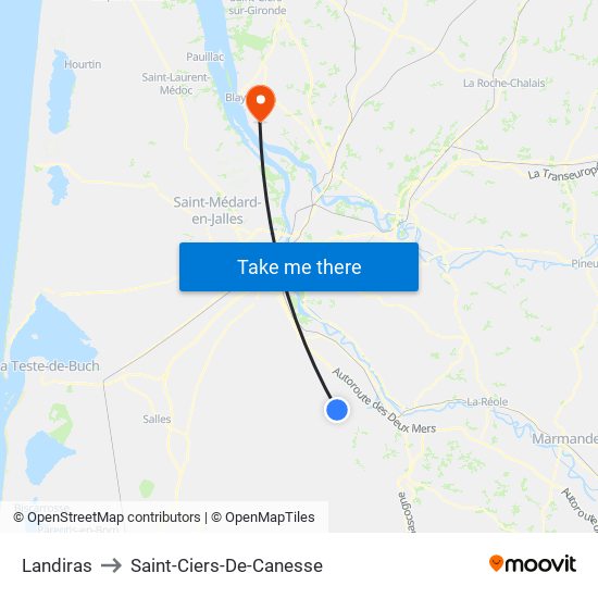Landiras to Saint-Ciers-De-Canesse map