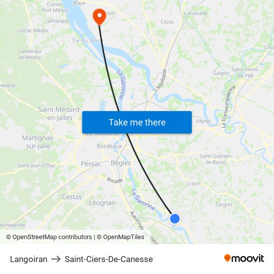 Langoiran to Saint-Ciers-De-Canesse map