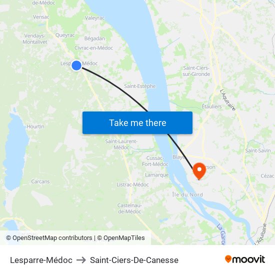 Lesparre-Médoc to Saint-Ciers-De-Canesse map