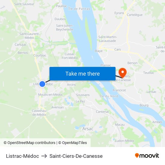 Listrac-Médoc to Saint-Ciers-De-Canesse map