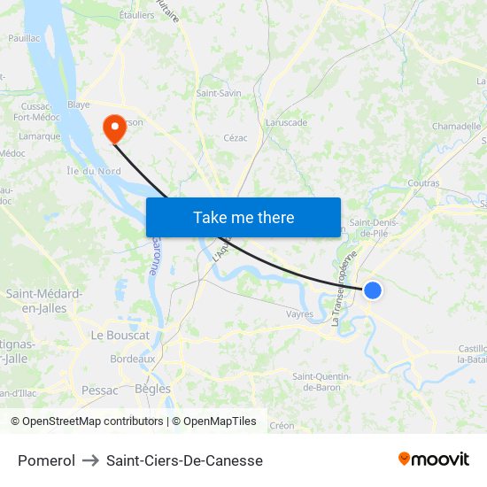 Pomerol to Saint-Ciers-De-Canesse map