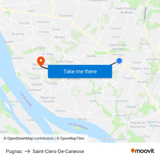 Pugnac to Saint-Ciers-De-Canesse map