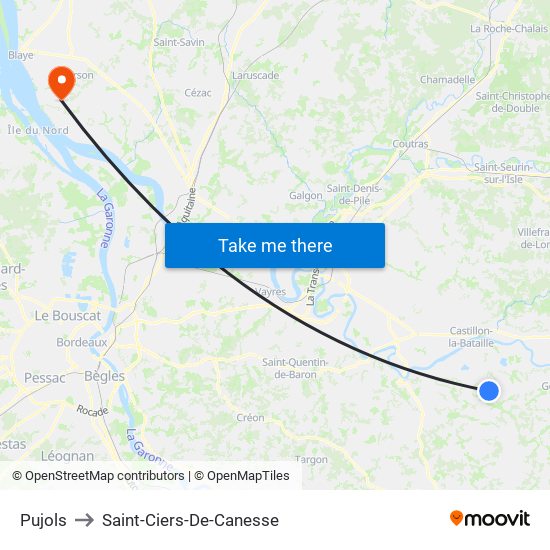 Pujols to Saint-Ciers-De-Canesse map