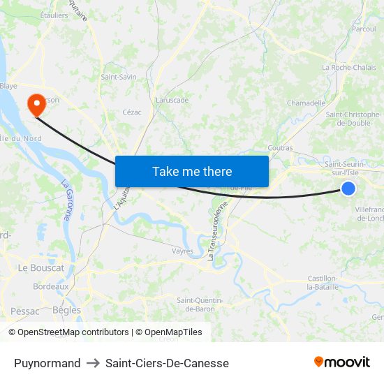 Puynormand to Saint-Ciers-De-Canesse map