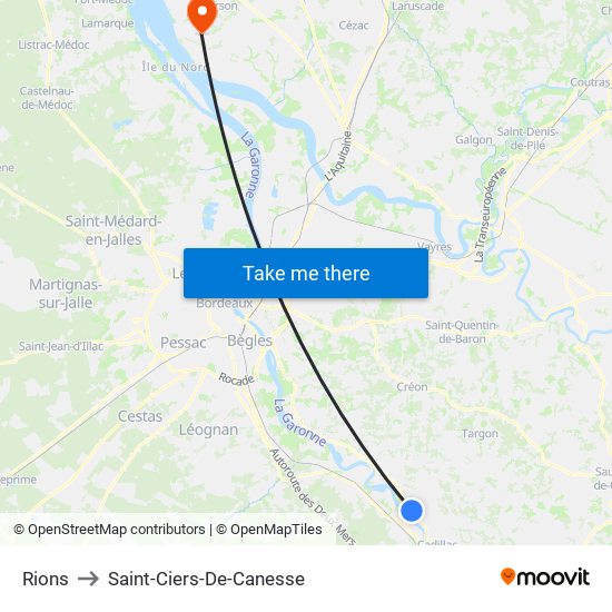 Rions to Saint-Ciers-De-Canesse map