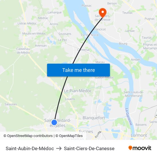 Saint-Aubin-De-Médoc to Saint-Ciers-De-Canesse map