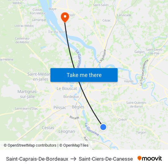 Saint-Caprais-De-Bordeaux to Saint-Ciers-De-Canesse map