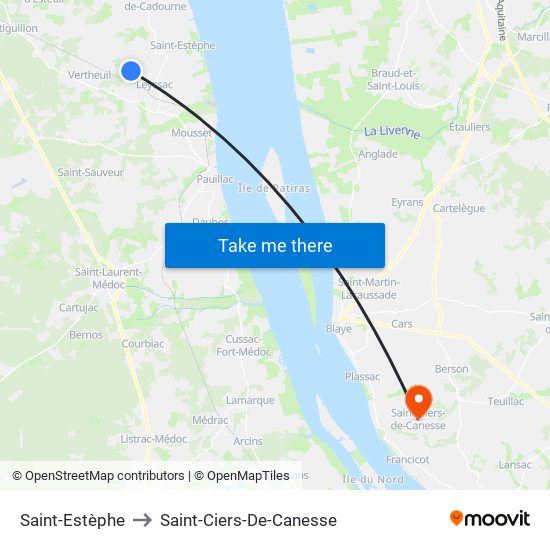 Saint-Estèphe to Saint-Ciers-De-Canesse map