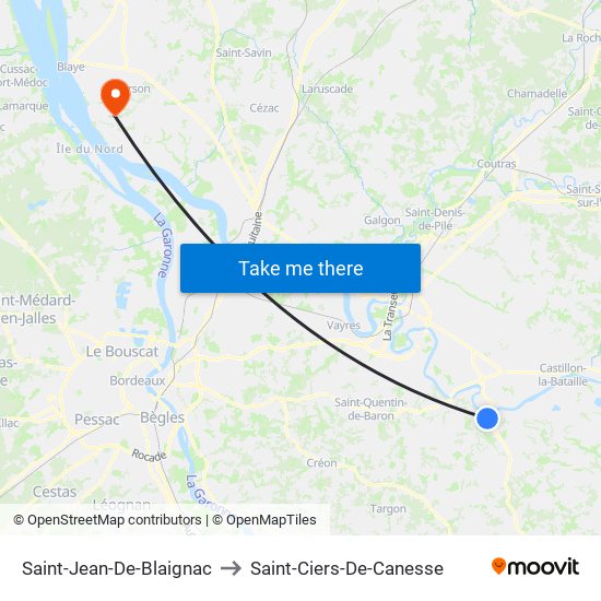 Saint-Jean-De-Blaignac to Saint-Ciers-De-Canesse map