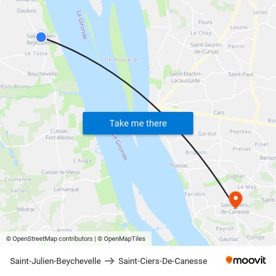 Saint-Julien-Beychevelle to Saint-Ciers-De-Canesse map