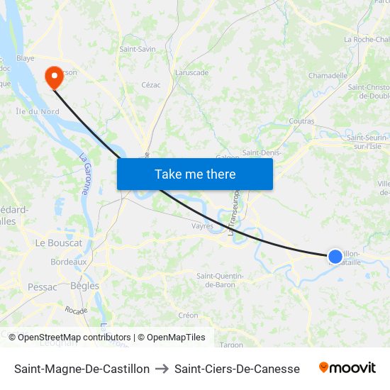 Saint-Magne-De-Castillon to Saint-Ciers-De-Canesse map