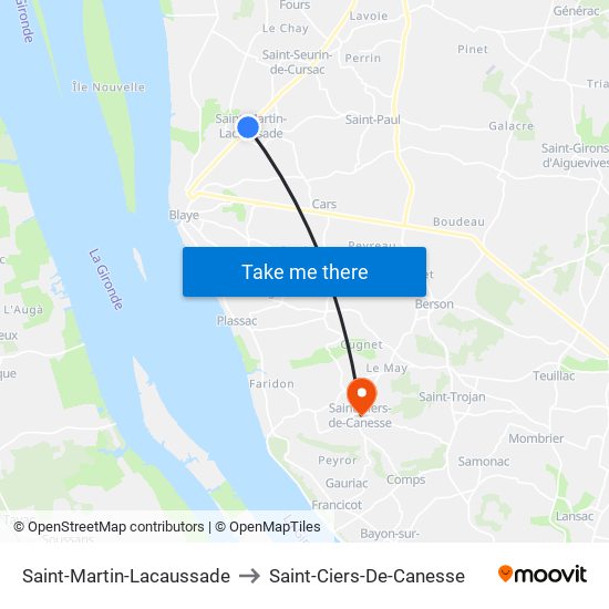 Saint-Martin-Lacaussade to Saint-Ciers-De-Canesse map