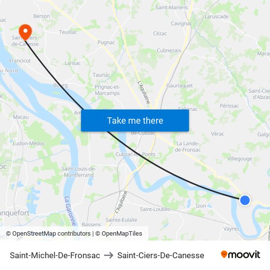 Saint-Michel-De-Fronsac to Saint-Ciers-De-Canesse map