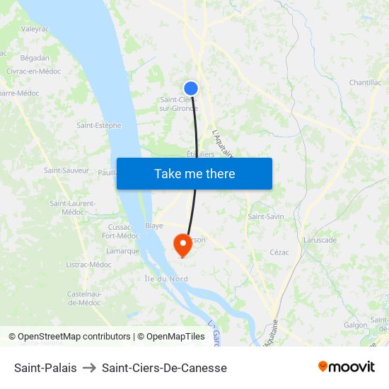 Saint-Palais to Saint-Ciers-De-Canesse map