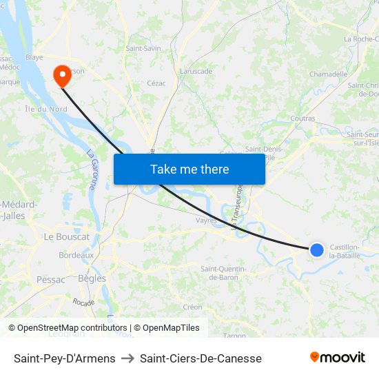 Saint-Pey-D'Armens to Saint-Ciers-De-Canesse map