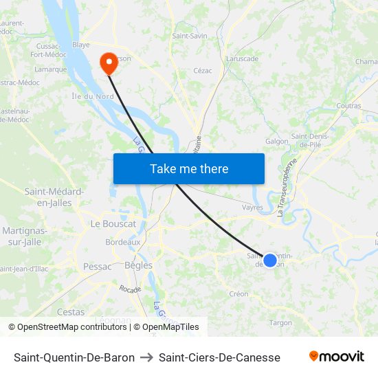 Saint-Quentin-De-Baron to Saint-Ciers-De-Canesse map