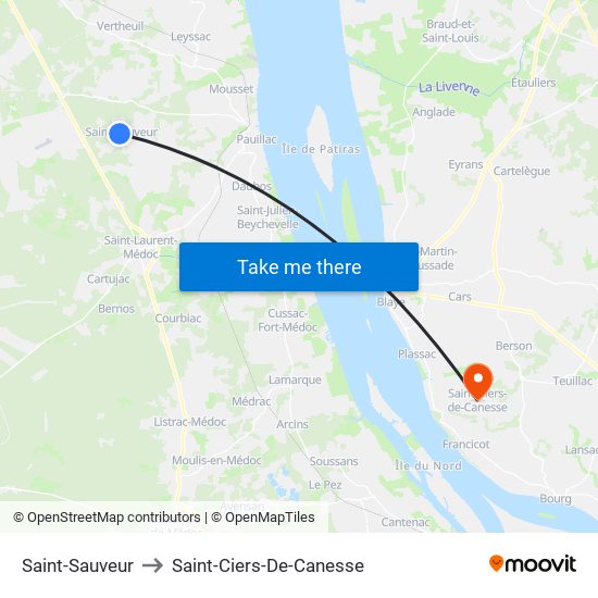 Saint-Sauveur to Saint-Ciers-De-Canesse map