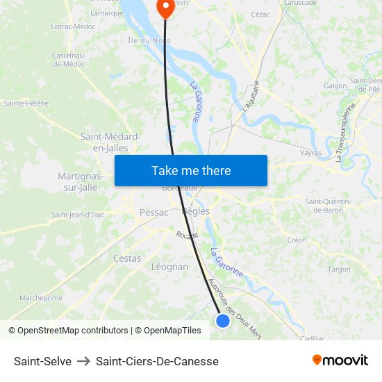 Saint-Selve to Saint-Ciers-De-Canesse map