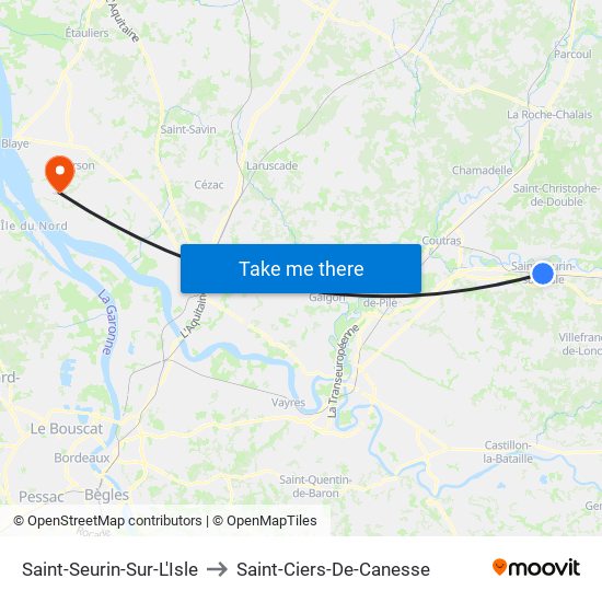 Saint-Seurin-Sur-L'Isle to Saint-Ciers-De-Canesse map