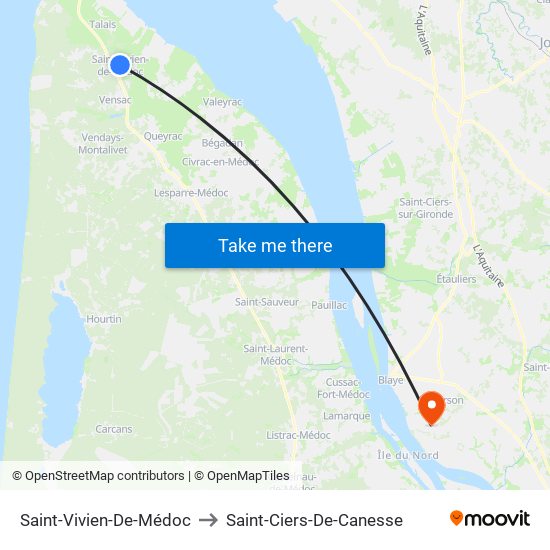 Saint-Vivien-De-Médoc to Saint-Ciers-De-Canesse map