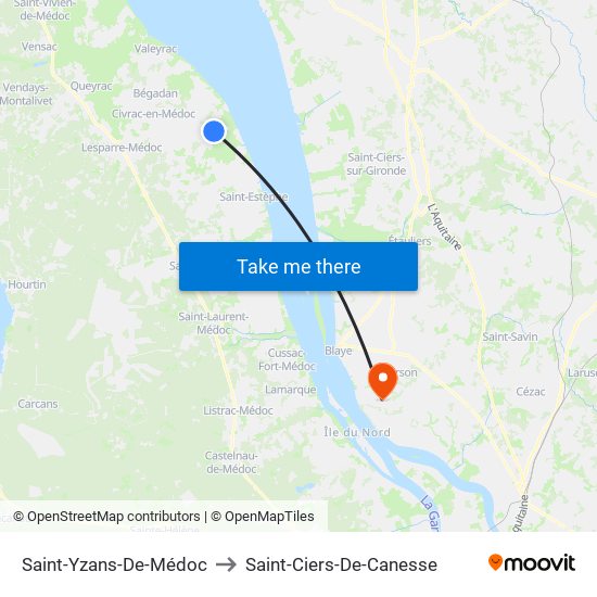 Saint-Yzans-De-Médoc to Saint-Ciers-De-Canesse map