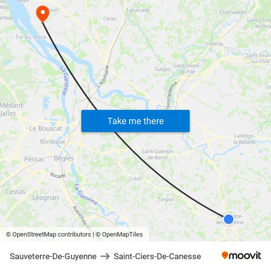 Sauveterre-De-Guyenne to Saint-Ciers-De-Canesse map