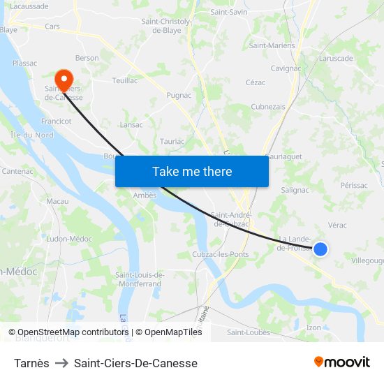 Tarnès to Saint-Ciers-De-Canesse map