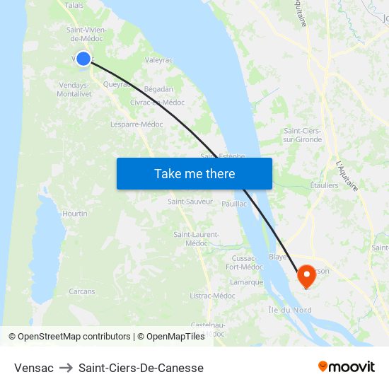 Vensac to Saint-Ciers-De-Canesse map