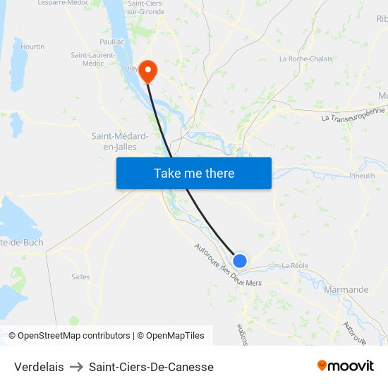 Verdelais to Saint-Ciers-De-Canesse map