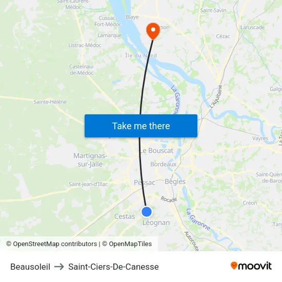 Beausoleil to Saint-Ciers-De-Canesse map
