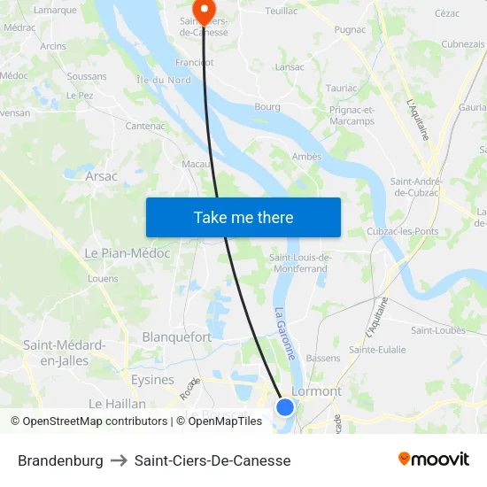 Brandenburg to Saint-Ciers-De-Canesse map