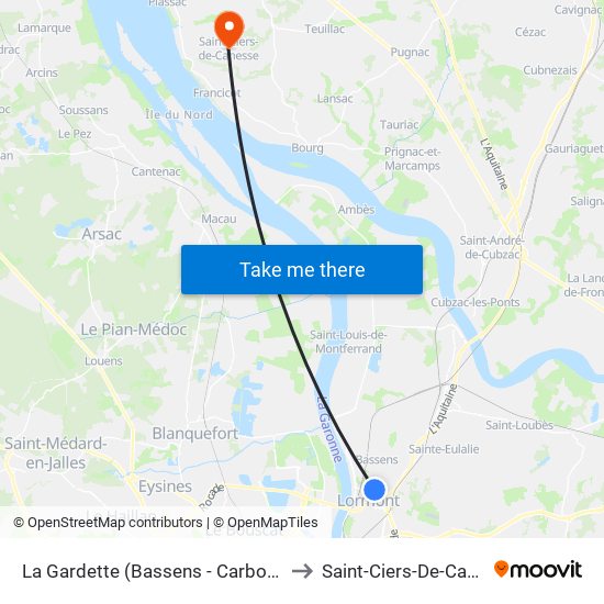 La Gardette (Bassens - Carbon Blanc) to Saint-Ciers-De-Canesse map