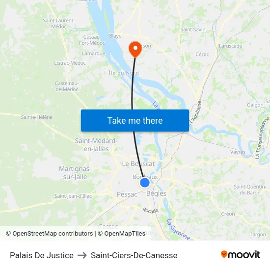 Palais De Justice to Saint-Ciers-De-Canesse map