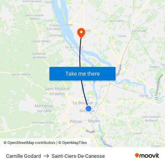 Camille Godard to Saint-Ciers-De-Canesse map