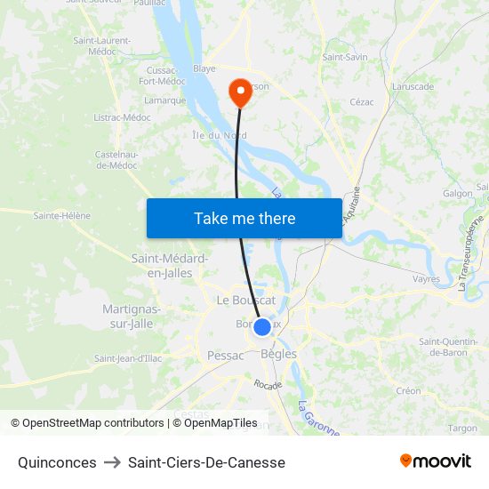 Quinconces to Saint-Ciers-De-Canesse map