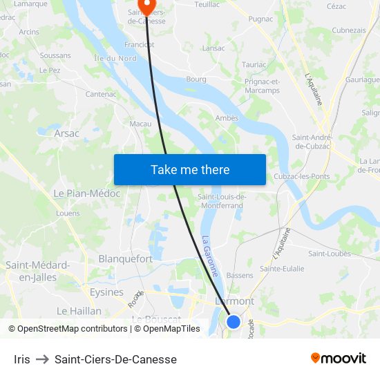 Iris to Saint-Ciers-De-Canesse map