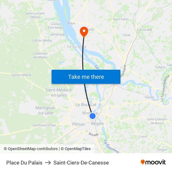 Place Du Palais to Saint-Ciers-De-Canesse map