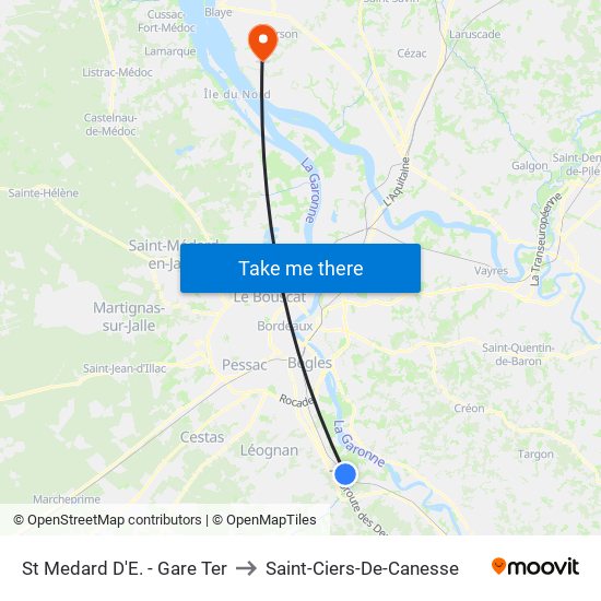St Medard D'E. - Gare Ter to Saint-Ciers-De-Canesse map