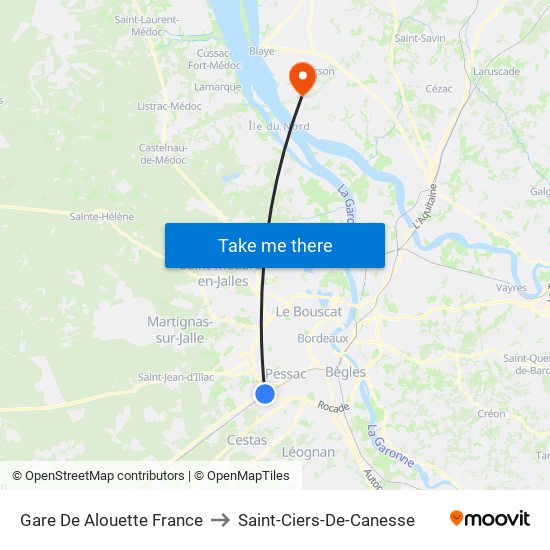 Gare De Alouette France to Saint-Ciers-De-Canesse map