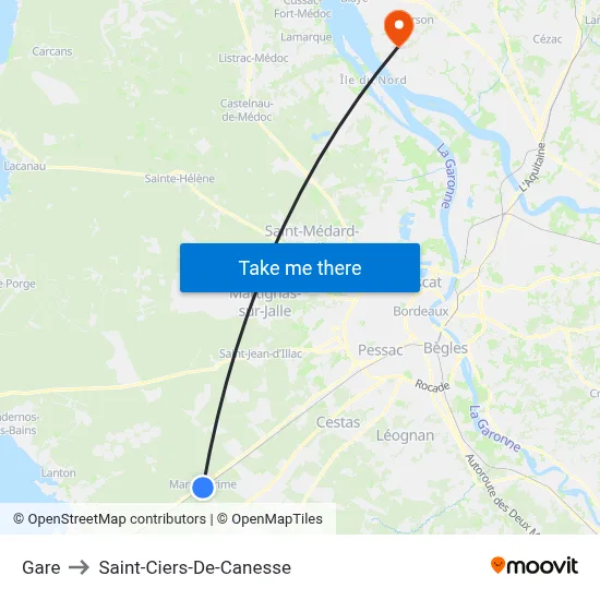 Gare to Saint-Ciers-De-Canesse map