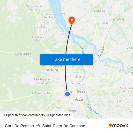 Gare De Pessac to Saint-Ciers-De-Canesse map